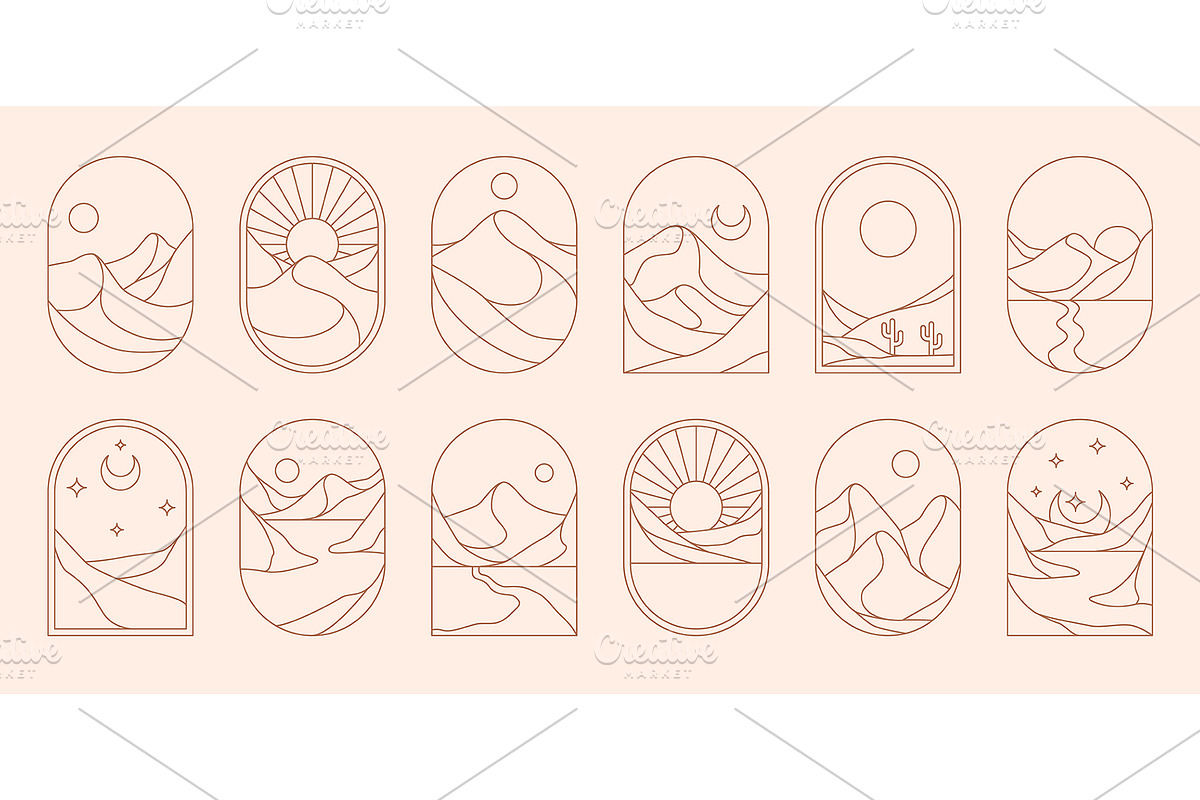 Desert mountains boho icons, a Seasonal Illustration by Vector Tradition (Photo 3 of 3)