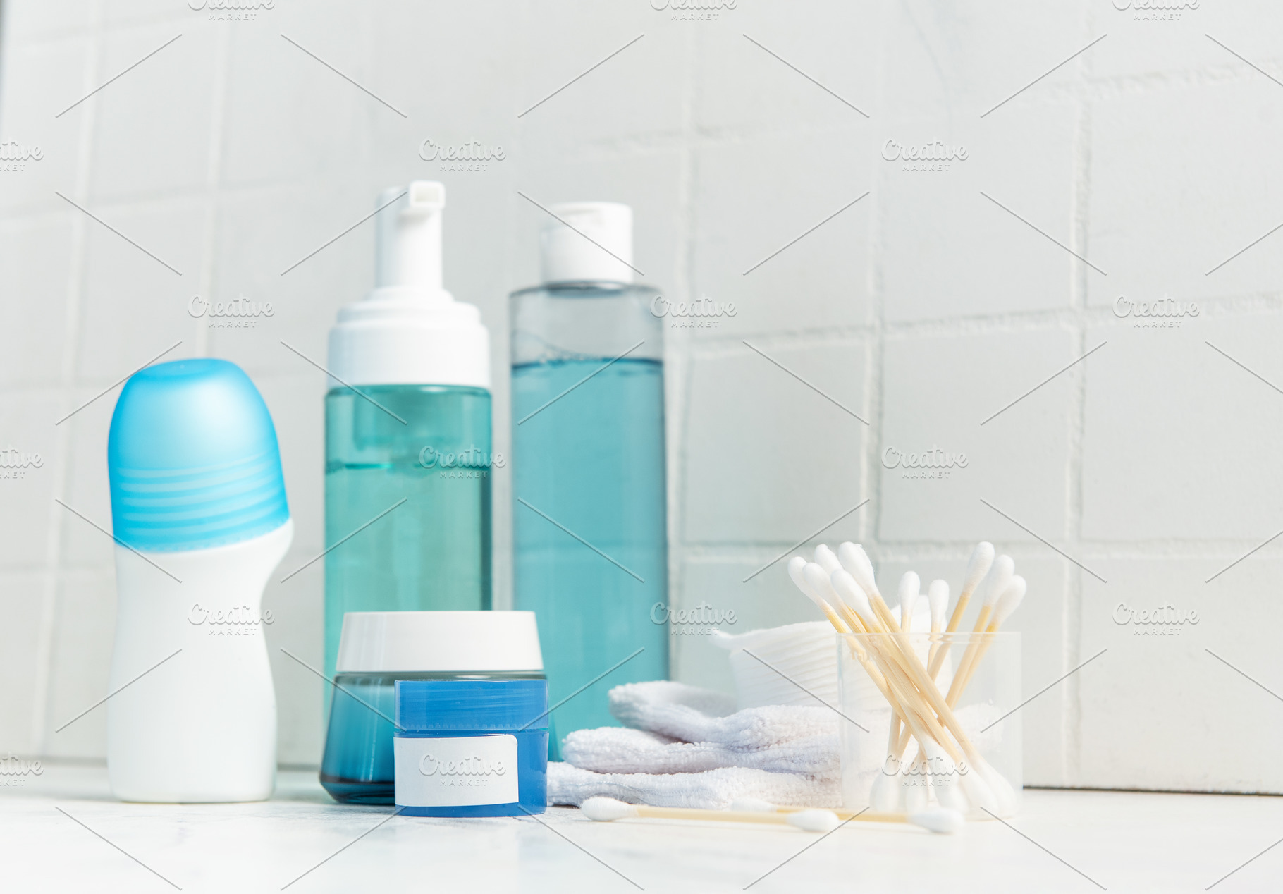 Skincare products and hygiene items for daily wellness routine, a Beauty & Fashion Photo by Olena Rudo