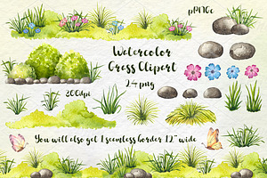 Watercolor Meadow/grass Clipart