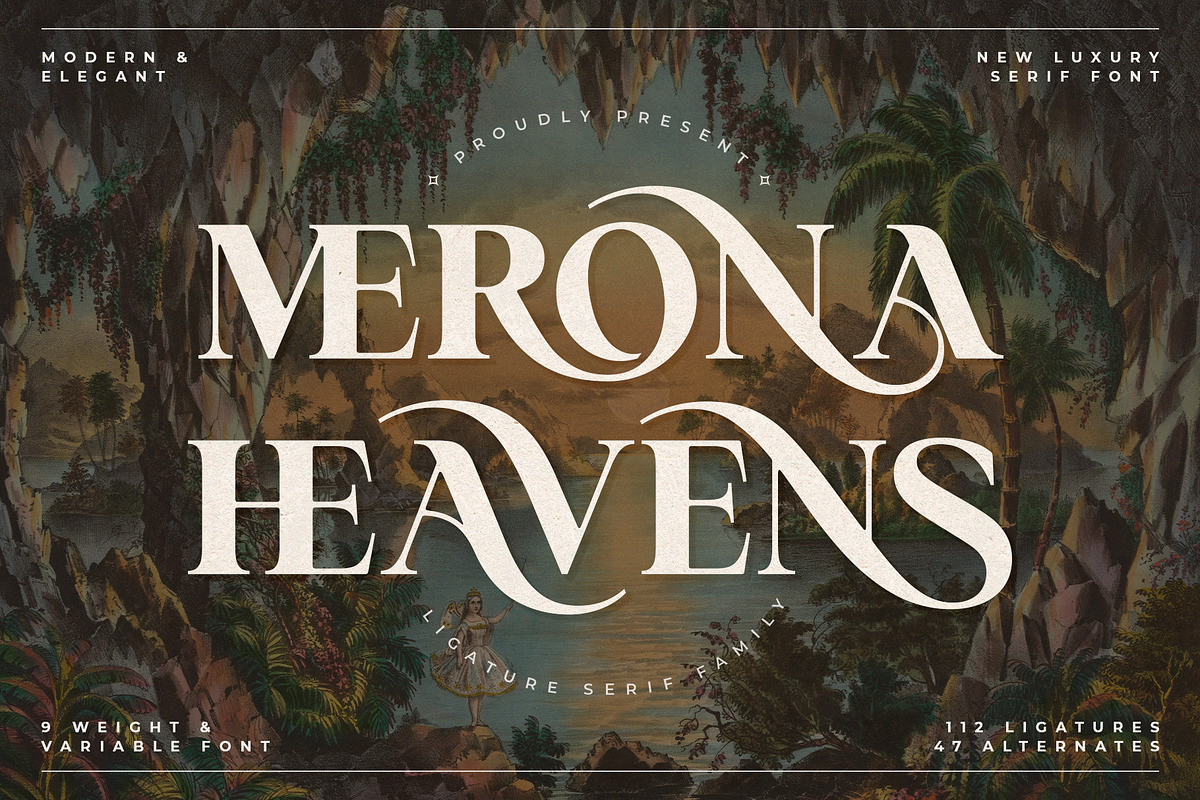 Merona Heavens Family | 9 Font Pack, a Serif Font by Krismagraph (Photo 1 of 15)