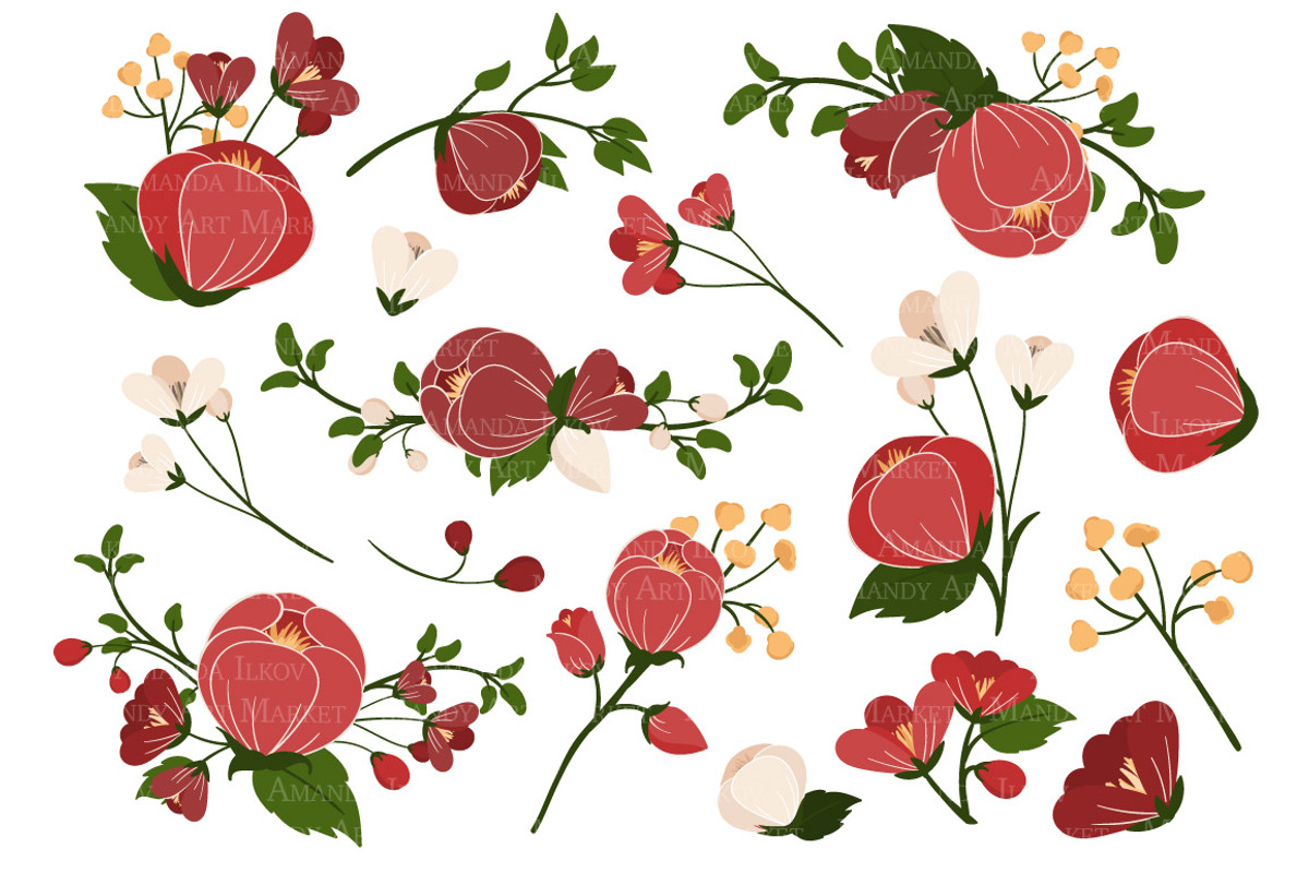 Christmas Flowers Clipart & Vectors, an Illustration by Amanda Ilkov (Photo 2 of 3)