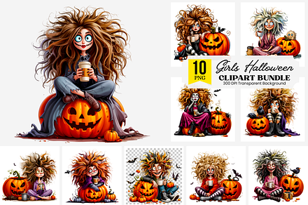 Spooky Halloween Girls PNG Bundle