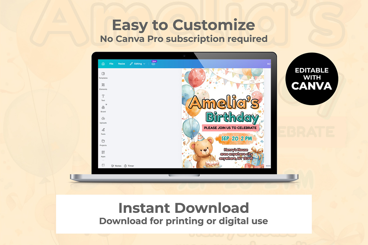 Cute Teddy Bear Birthday Invitation, an Invitation Template by M9 Design (Photo 3 of 4)