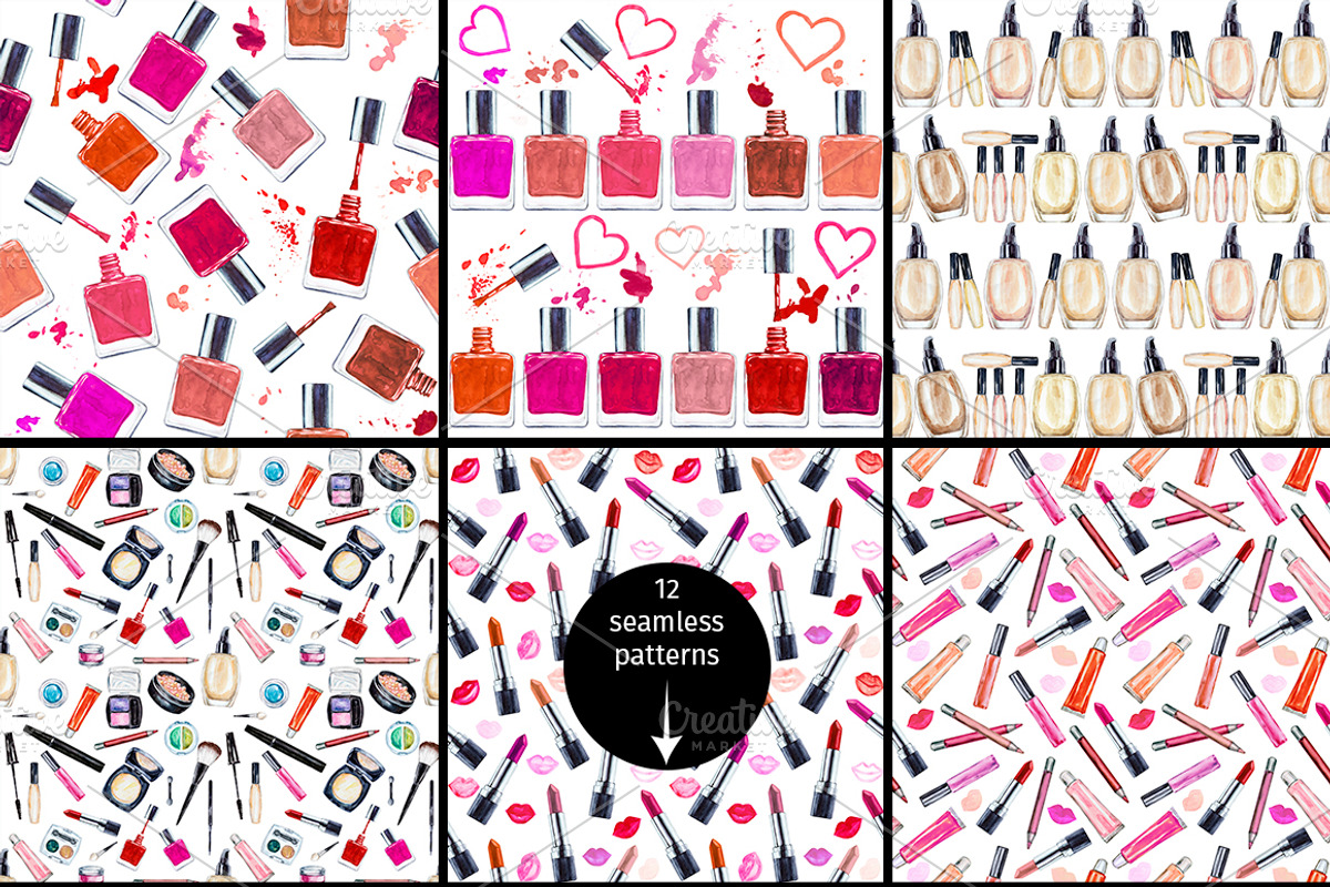 Watercolor cosmetic collection, a Texture Illustration by Lina's store (Photo 6 of 9)
