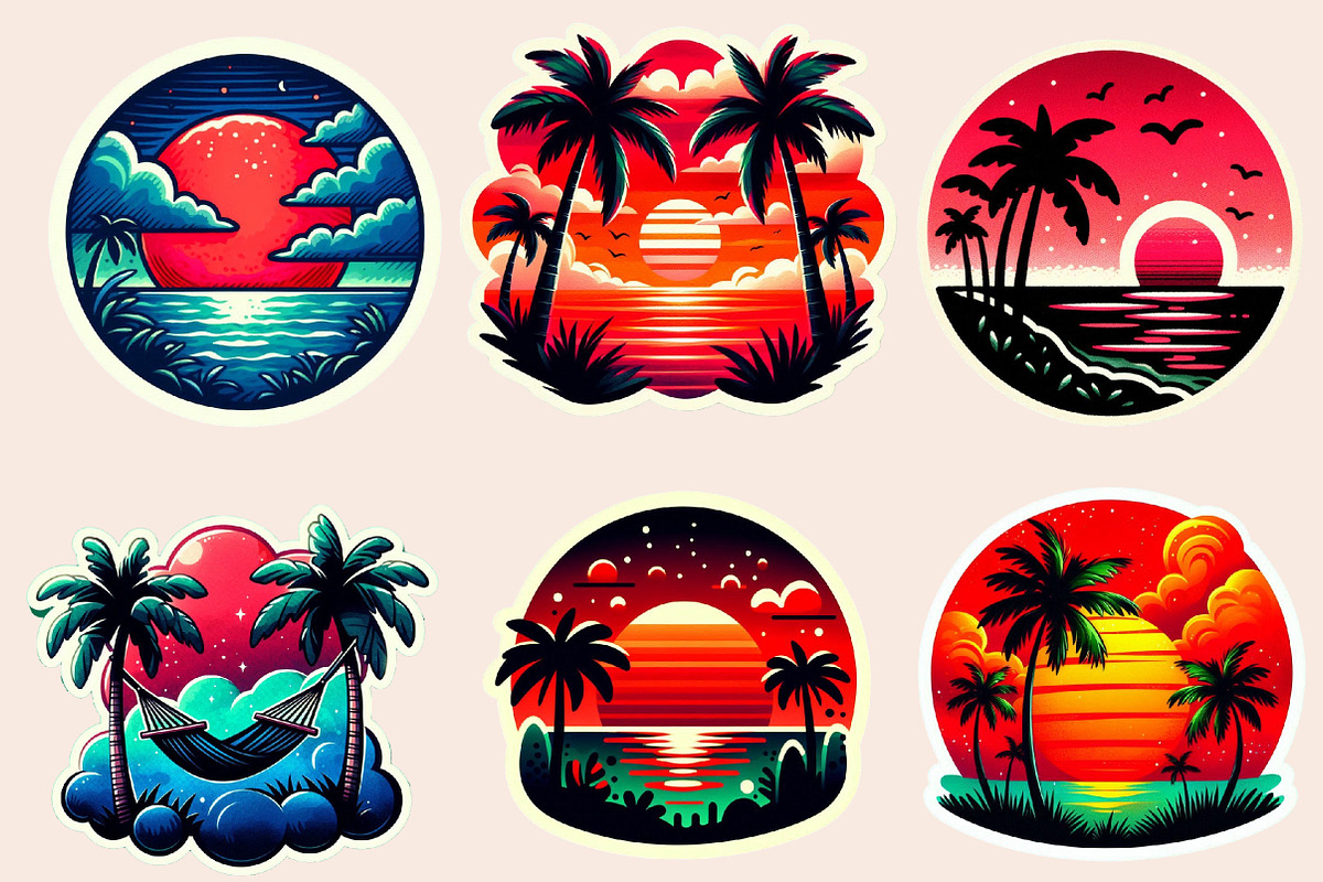 Sunset Sticker Clipart Bundle, an Illustration by Designworld (Photo 2 of 6)