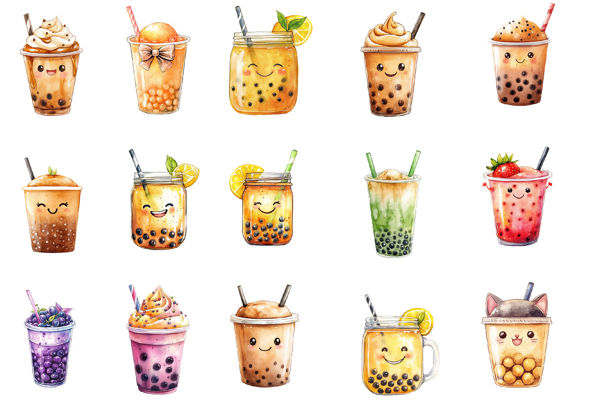 Cute Boba Tea Clipart, an Illustration by Designworld (Photo 2 of 5)