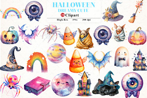 Dreamy Cute Halloween Clipart, an Illustration by Watercolor design