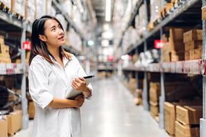 Portrait of asian manager worker wom containing shipping, business, and