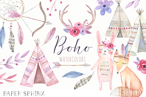 Watercolor Boho Clipart