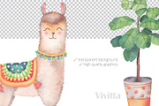 Alpaca, Llama Cactus watercolor set, an Animal Illustration by Vivitta (Thumbnail 2 of 5)