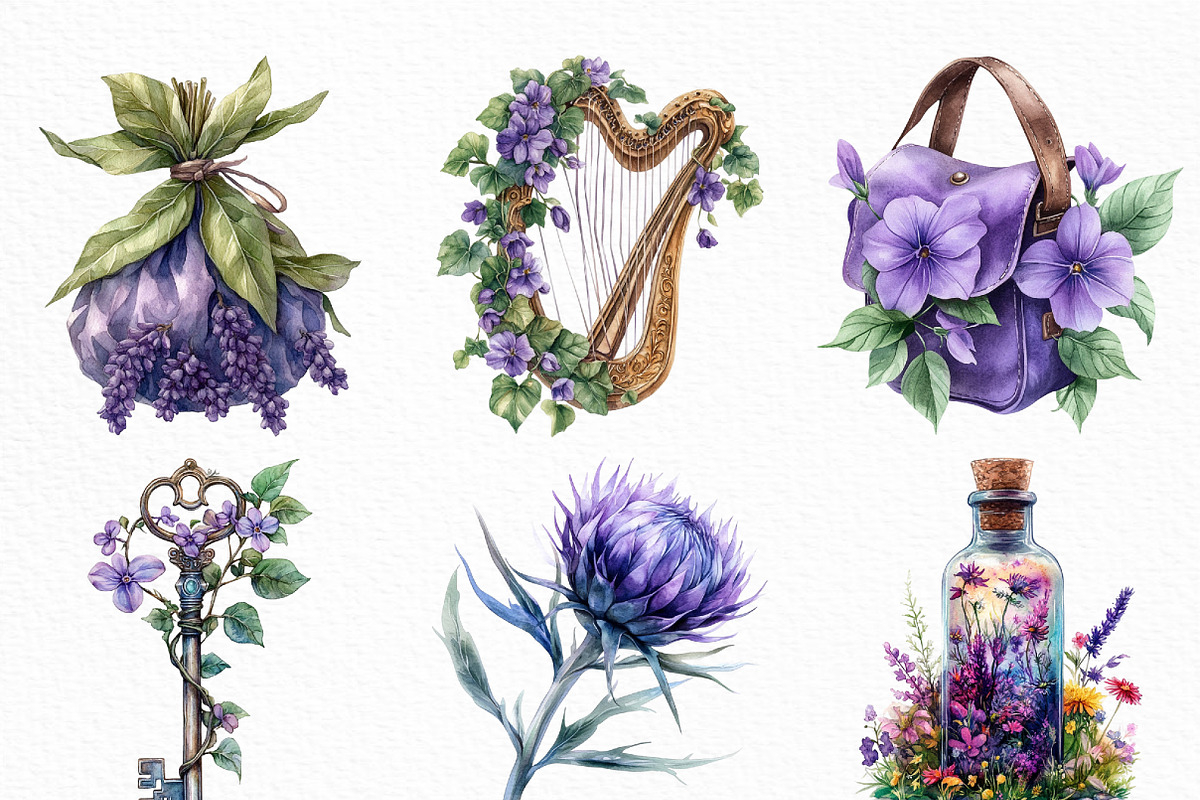 Magical Garden Purple Fairies Clipar, an Illustration by Craft Nest (Photo 4 of 6)