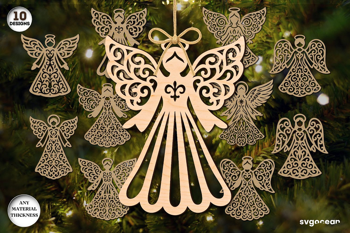 Christmas Angels Ornament Bundle, a Decorative Illustration by svgocean (Photo 1 of 13)