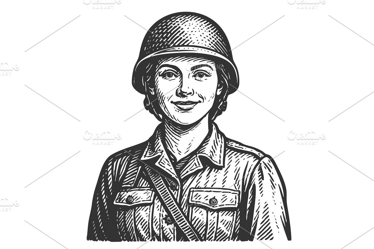 Female Soldier in Military Helmet, an Illustration by AlexArt