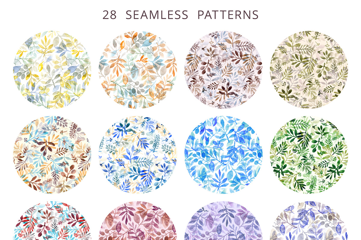 Watercolor leaves' seamless patterns, a Texture Illustration by alenaganzhela (Photo 3 of 6)