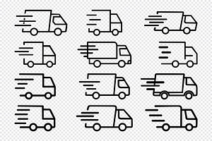 Speeding delivery truck icons, an Icon by Toufiqul