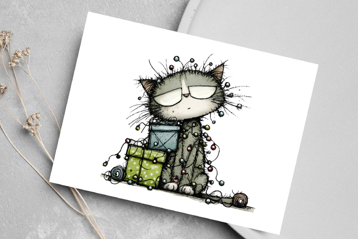 Funny Christmas Cat Clipart Bundle, an Illustration by Canvas Craft (Photo 5 of 7)