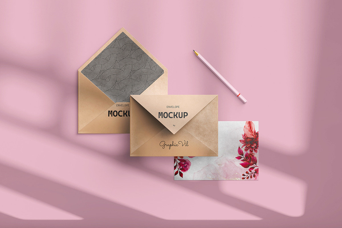 Envelope and Card Mockup 6 PSD files, a Merchandise Mockup by GraphicVil (Photo 7 of 9)