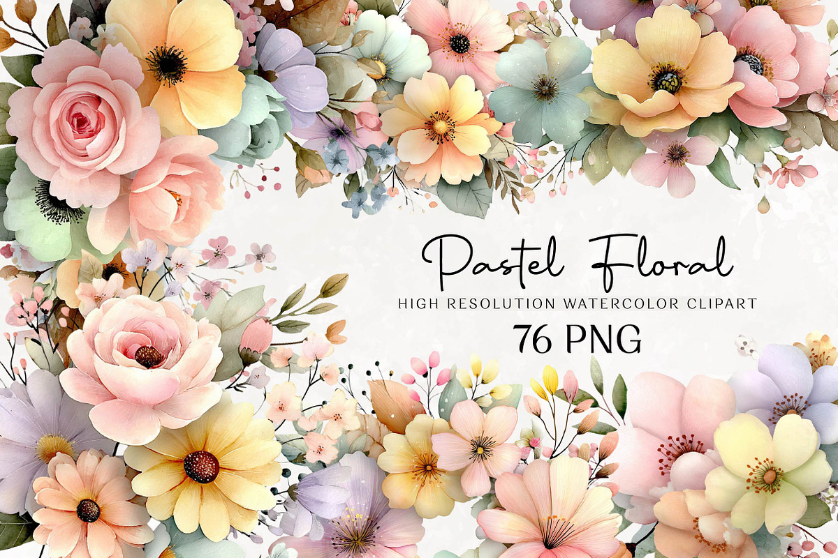 Watercolor Pastel Floral Clipart, an Illustration by DreamCafeArt (Photo 1 of 6)