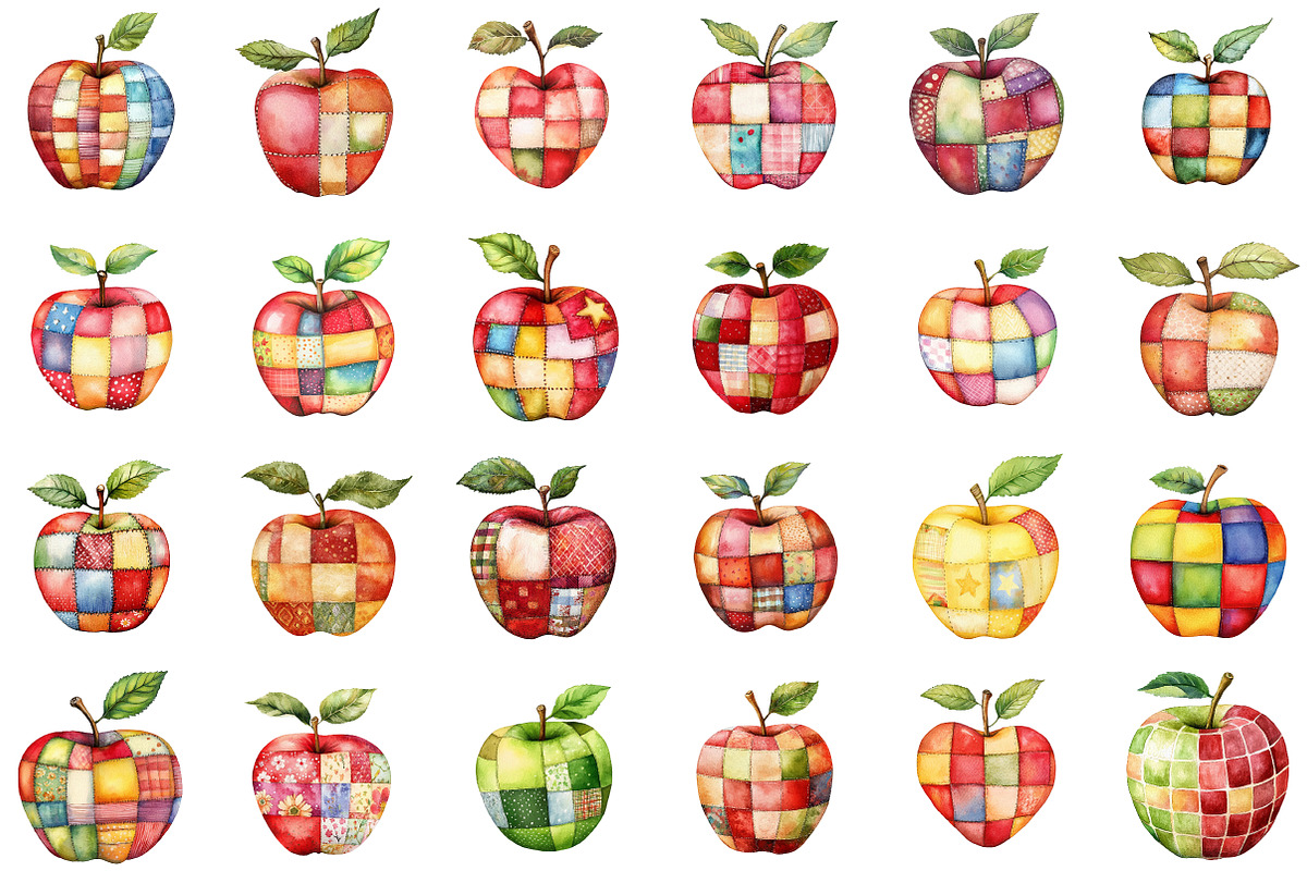 Watercolor Apple Patchwork Clipart, an Illustration by Sublimation Artist (Photo 2 of 6)