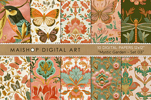 Embroidered Floral & Fauna Patterns, a Pattern Graphic by Maishop