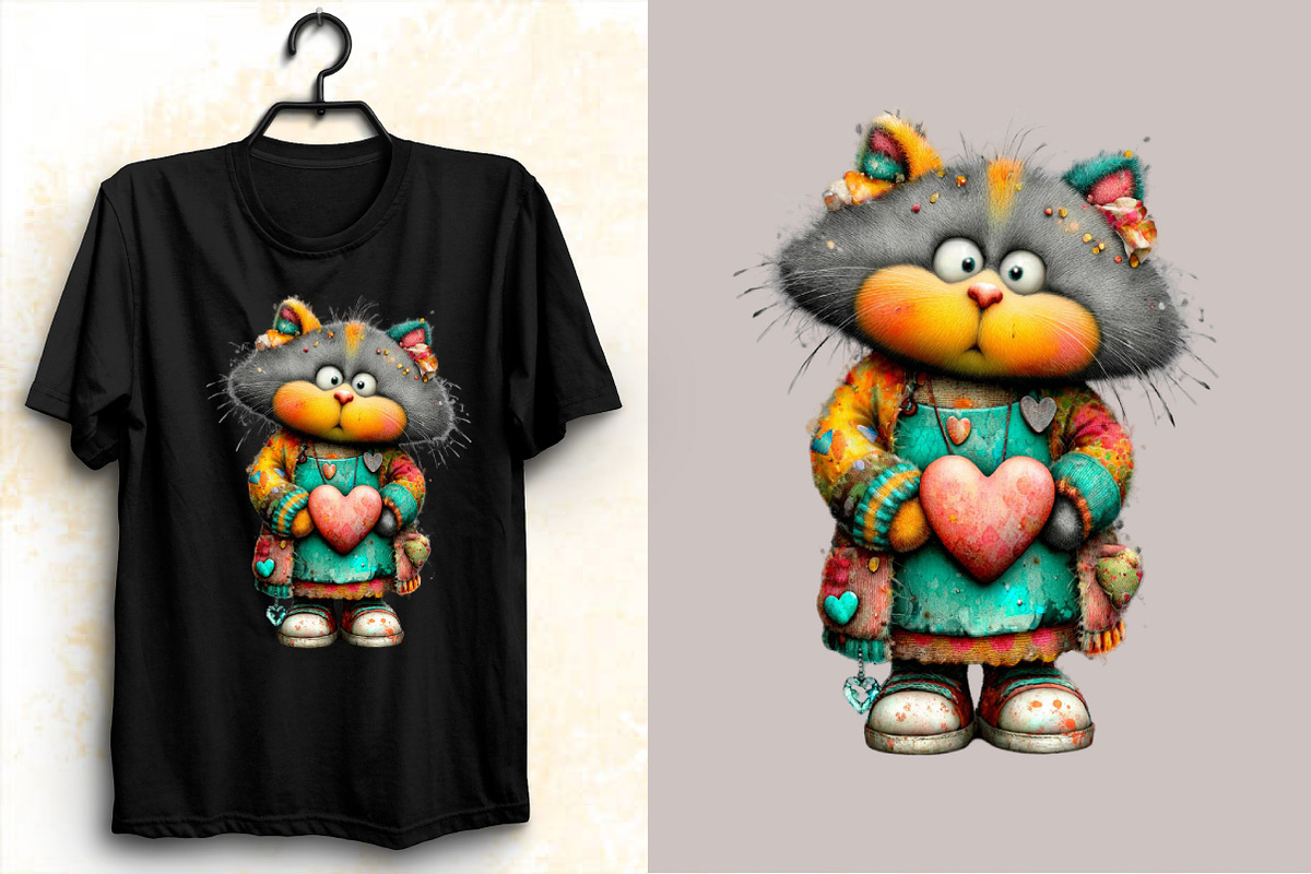Whimsical Valentine Cats Clipart Bun, an Illustration by SVGArt (Photo 7 of 7)