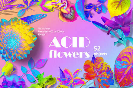 Acid Flowers Set, an Object Graphic by TiriCo