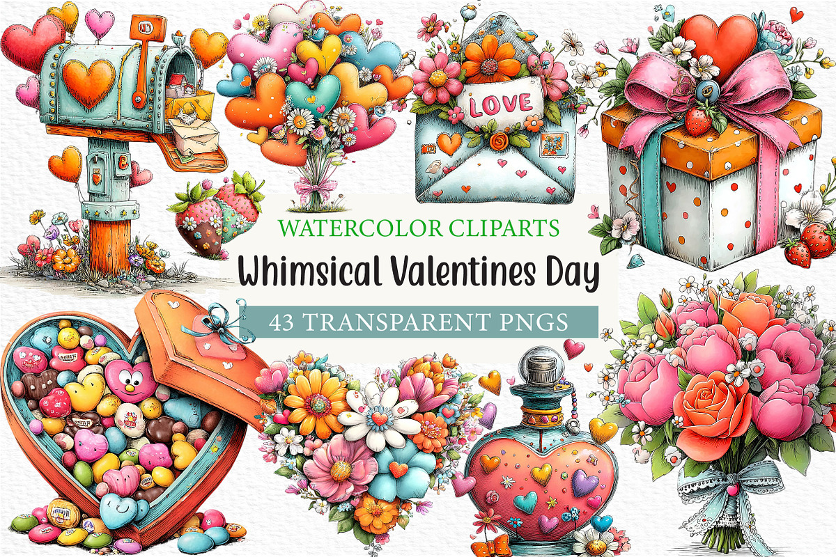 Whimsical Valentines Day Clipart, an Illustration by Craft Nest (Photo 1 of 9)