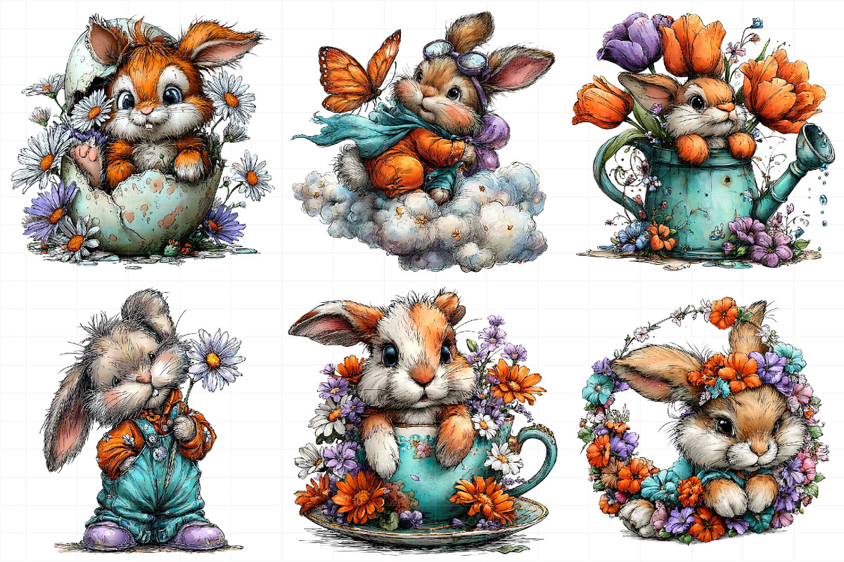 Watercolor Spring Bunny Clipart PNG, an Illustration by Daily.Designs (Photo 7 of 8)