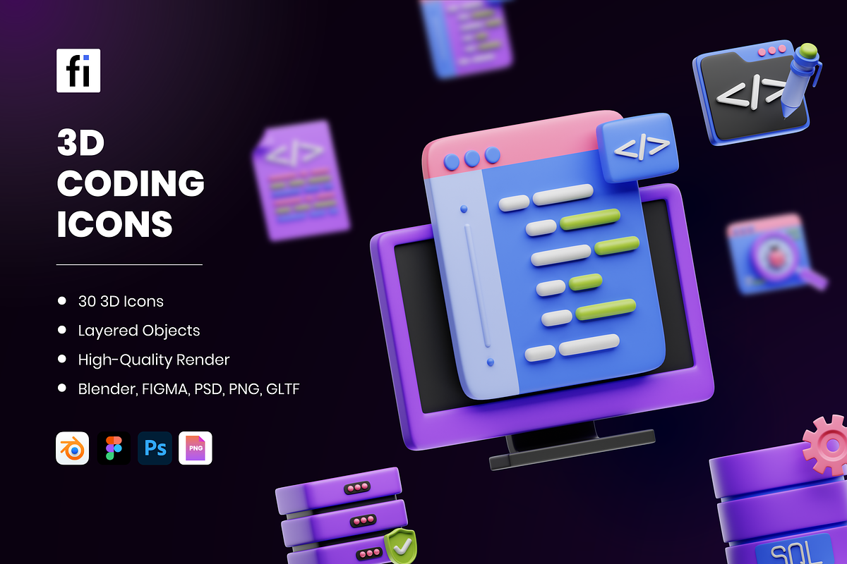 3D Coding Icons, a 3D by Flat Icons (Photo 1 of 8)
