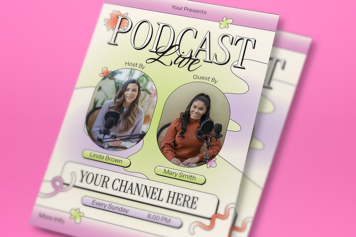 Pastel Y2K Podcast Live Flyer Set, a Flyer Template by graphicook (Photo 2 of 3)