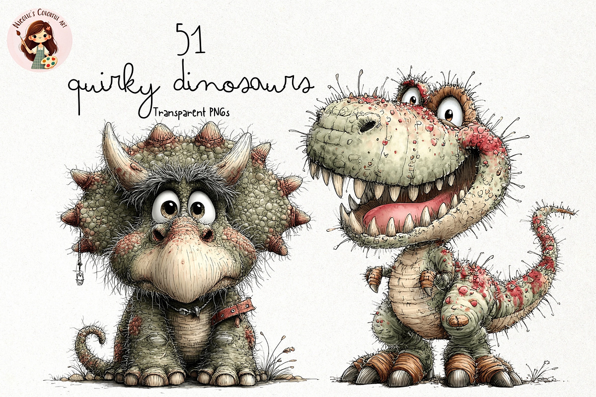 Whimsical Quirky Dinosaur PNG, an Animal Illustration by Nicolle's Colorful Art (Photo 1 of 5)