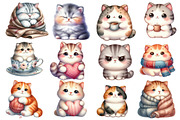 Watercolor Cats Clipart, an Illustration by Designworld (Thumbnail 2 of 5)
