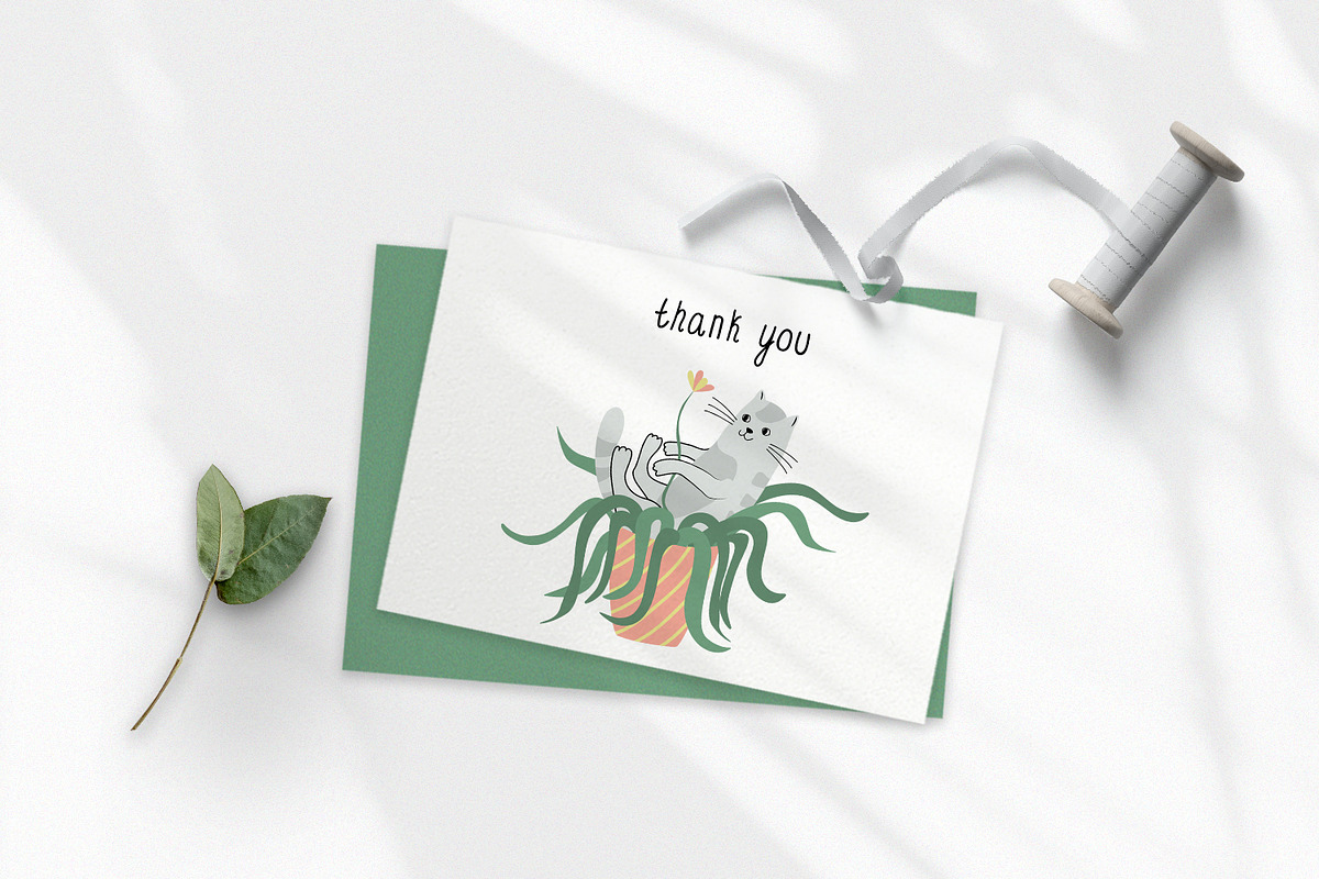 Cats and Plants Clipart and Patterns, an Animal Illustration by Anna Druzhkova (Photo 23 of 23)