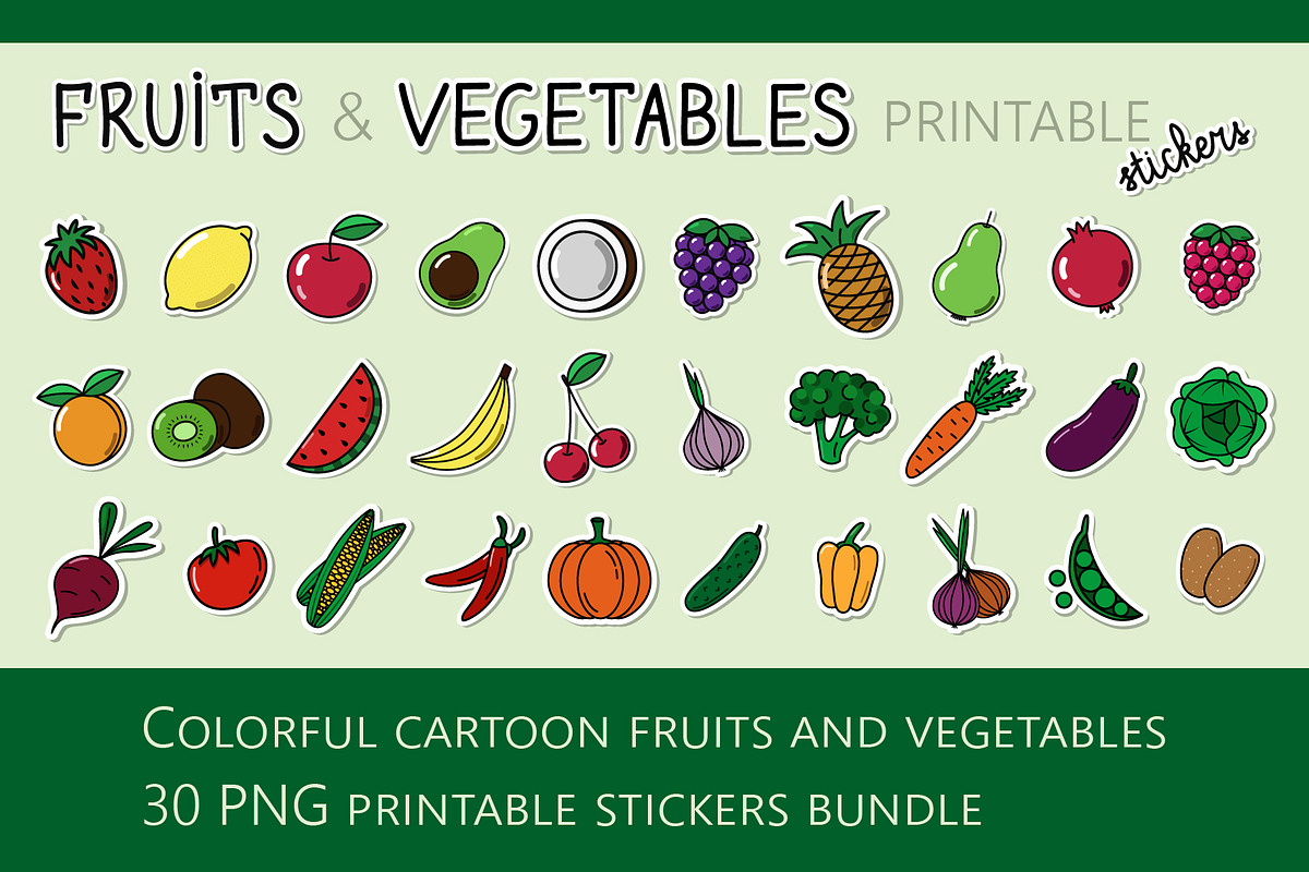 Fruit and Vegetable stickers bundle, a Food Illustration by Olha ZS (Photo 1 of 6)