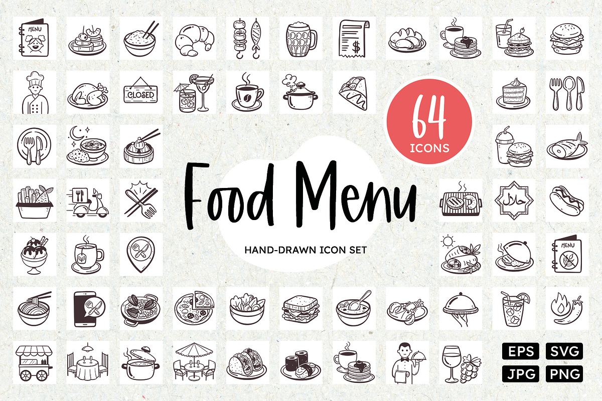 Food Restaurant Icon Set, an Outline Icon by insemar (Photo 1 of 4)
