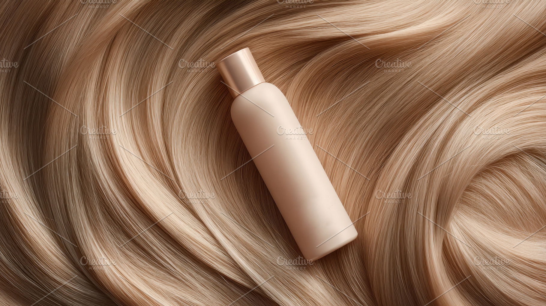 Shampoo bottle on beautiful hair, a Photo by Beautiful things
