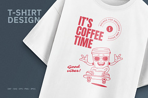 Retro Coffee Mascot T-Shirt Design, a Food Illustration by Vasya Kobelev