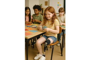 A young girl with a prosthetic leg, a School & Education Photo by Sergey Kotenev