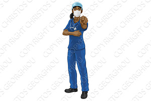 Doctor or Nurse Woman in Scrubs, a Healthcare Illustration by Christos Georghiou