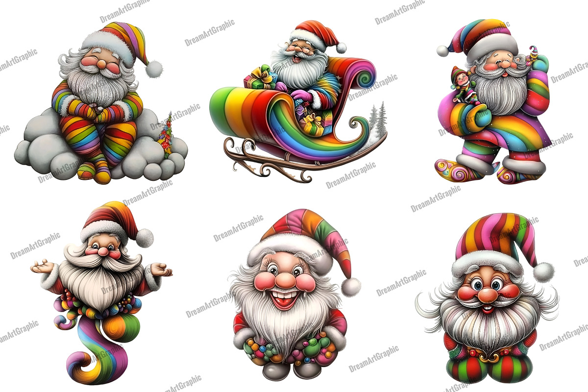Whimsical Rainbow Santa Clipart, an Illustration by DreamArtGraphic (Photo 2 of 5)