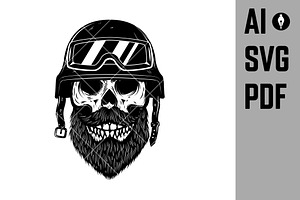 Bearded Skull In Helmet