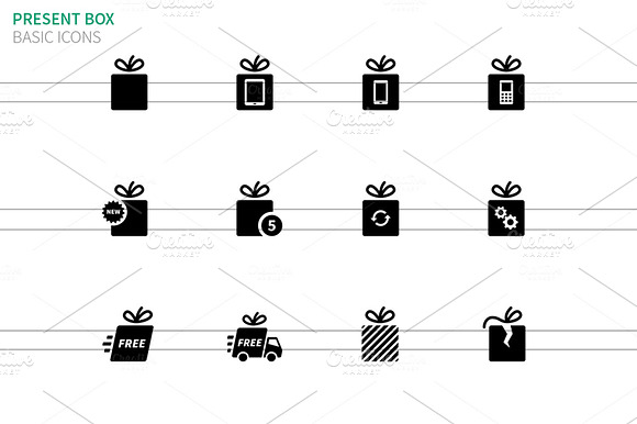 Present Box Icons Set On White