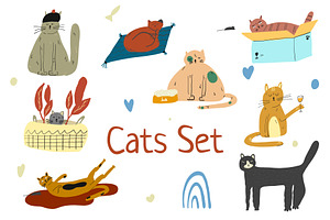 Funny hand-drawn doodle cartoon cats
