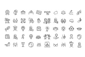 Feminism outline line icons set, an Outline Icon by Tettygreen