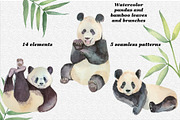 Set of watercolor pandas and bamboo, an Animal Illustration by Watercolor arts (Thumbnail 1 of 3)