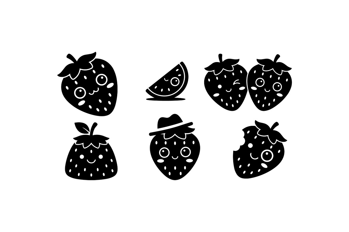 Cute Strawberry Kawaii Clipart, an Illustration by designvectx (Photo 3 of 3)