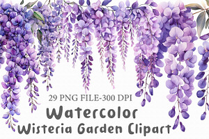 Watercolor Wisteria Garden Clipart, an Illustration by Libby Wishes