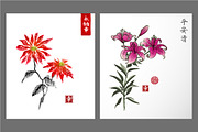 Japanese painting sumi-e. Flowers, a Decorative Illustration by Elina_Li (Thumbnail 11 of 15)