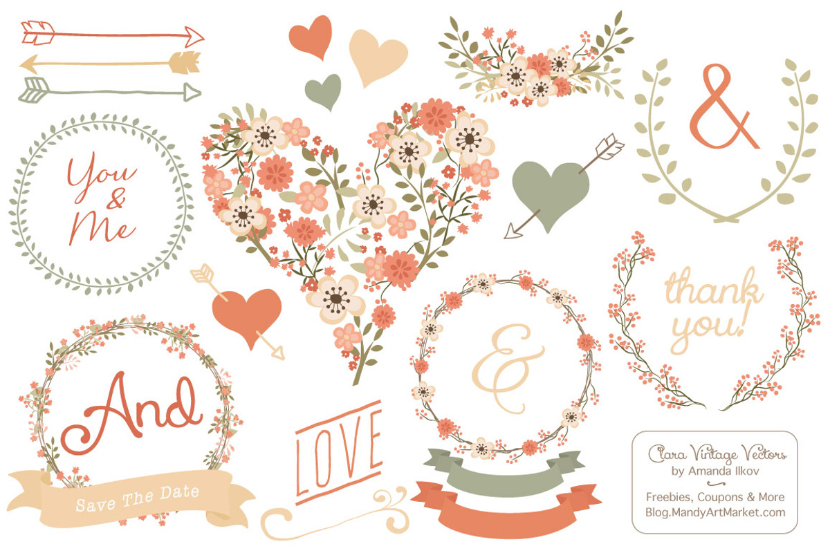 Vector Peach Vintage Flowers, an Illustration by Amanda Ilkov (Photo 1 of 4)