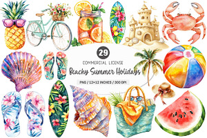 Beachy Summer Holidays Clipart PNG, an Illustration by SinaCreation